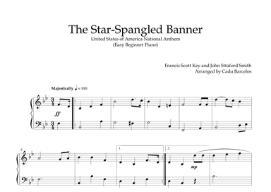 The Star-Spangled Banner - EUA Hymn (Easy Beginner Piano) (arr. Cadu Barcelos)
