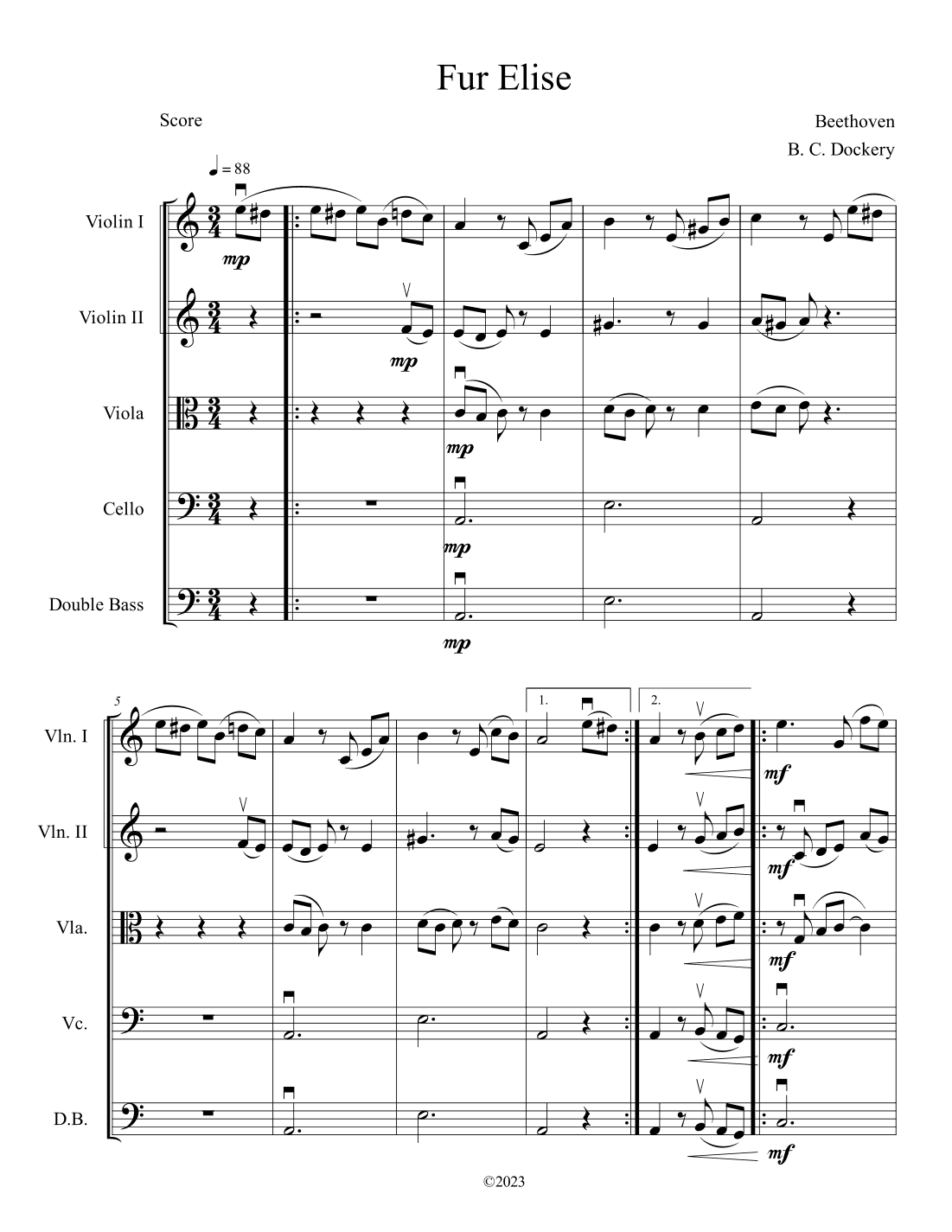 Fur Elise (String Orchestra or Quintet) (arr. B. C. Dockery)