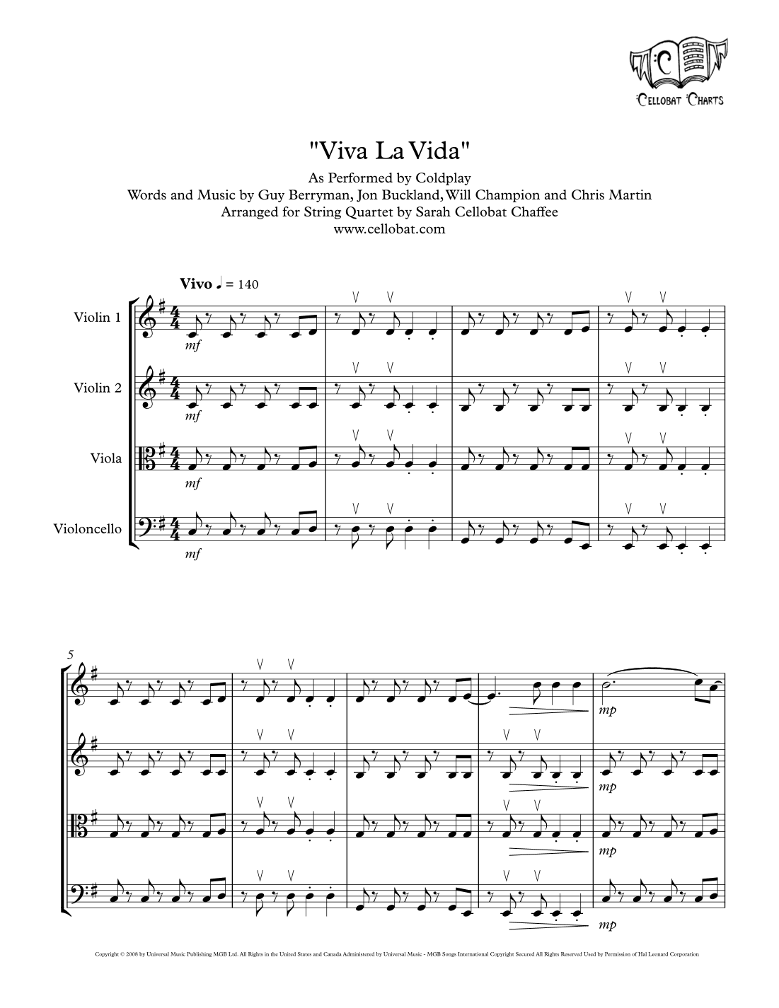 Viva La Vida (arr. Sarah Cellobat Chaffee)