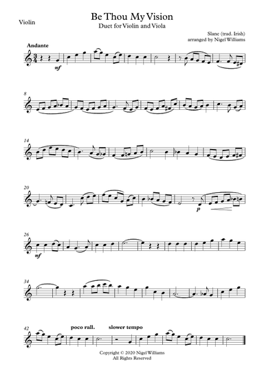Slane (Be Thou My Vision), Duet for Violin and Viola (arr. Nigel Williams)