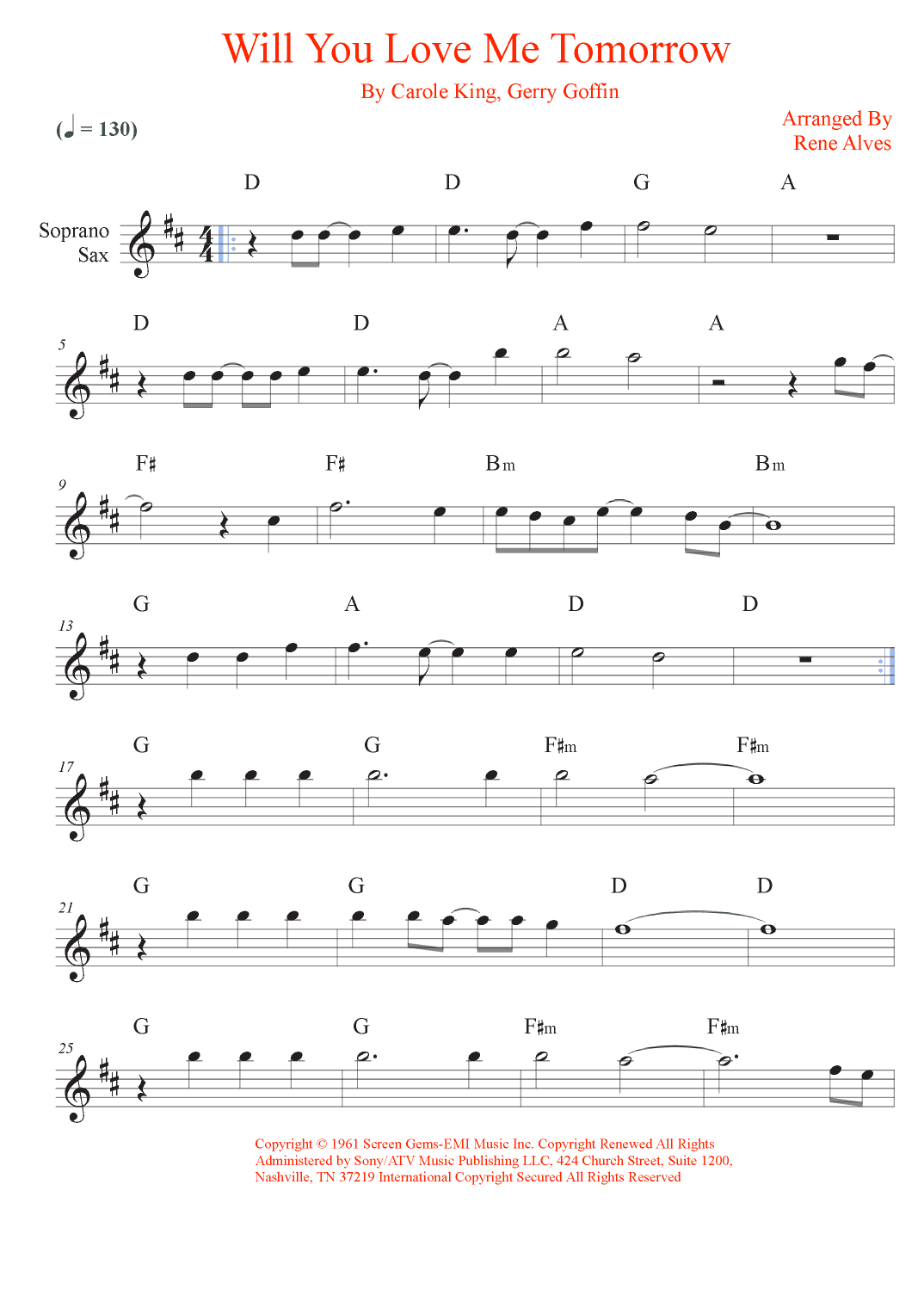 Will You Love Me Tomorrow (will You Still Love Me Tomorrow) (arr. Rene Alves)