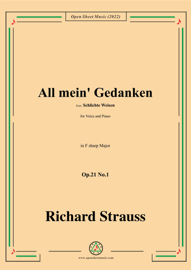 Richard Strauss-All mein' Gedanken,Op.21 No.1,in F sharp Major (arr. OSM Press)
