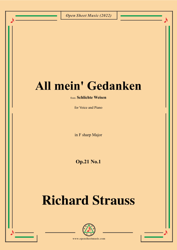 Richard Strauss-All mein' Gedanken,Op.21 No.1,in F sharp Major (arr. OSM Press)