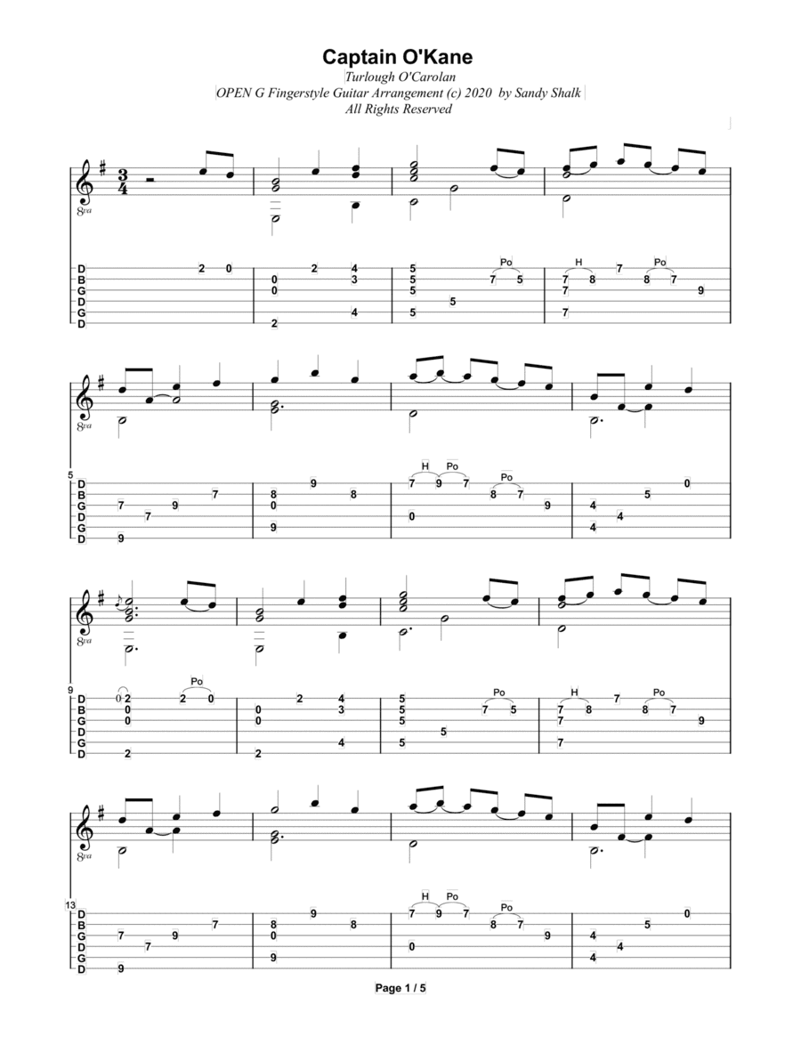 Captain O'Kane (OPEN G Fingerstyle Guitar) (arr. Sandy Shalk)