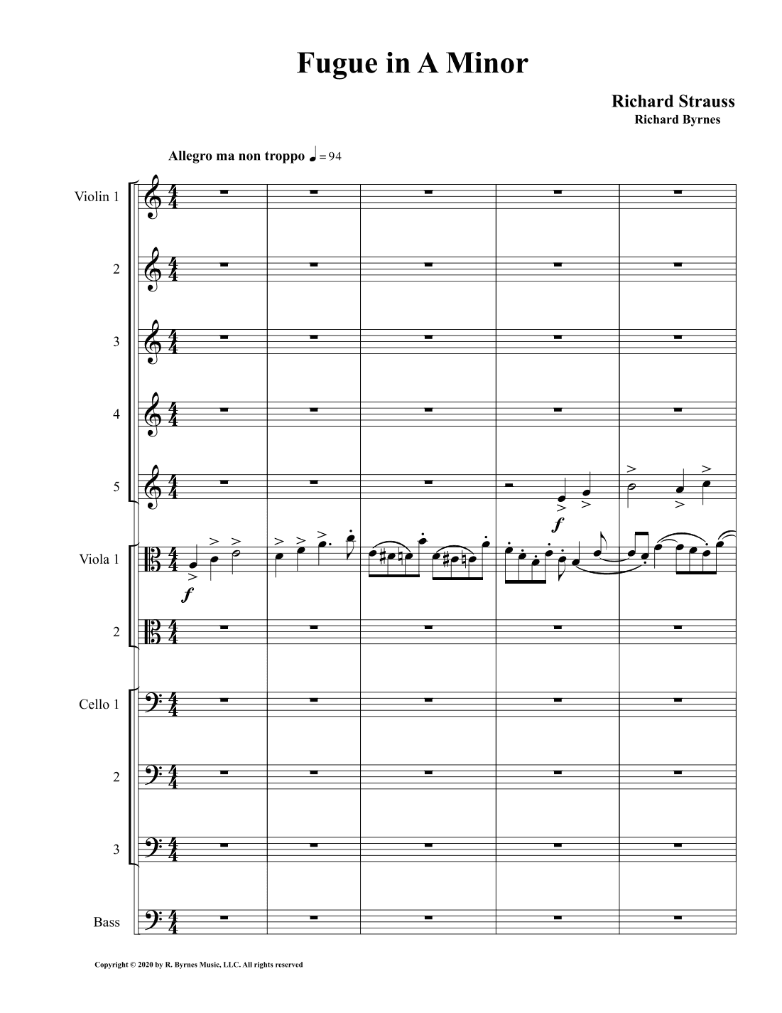 Fugue in A Minor by Richard Strauss for Strauss - Fugue  (String Orchestra) (arr. Richard Byrnes)