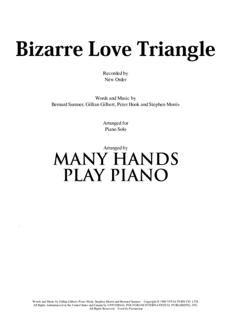 Bizarre Love Triangle (arr. Many Hands Play Piano)