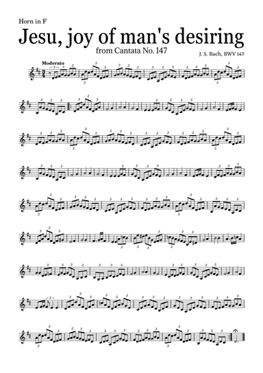 JESU, JOY OF MAN'S DESIRING by Bach - easy version for Horn in F and piano with chords (arr. Leyandder Trustworthy)