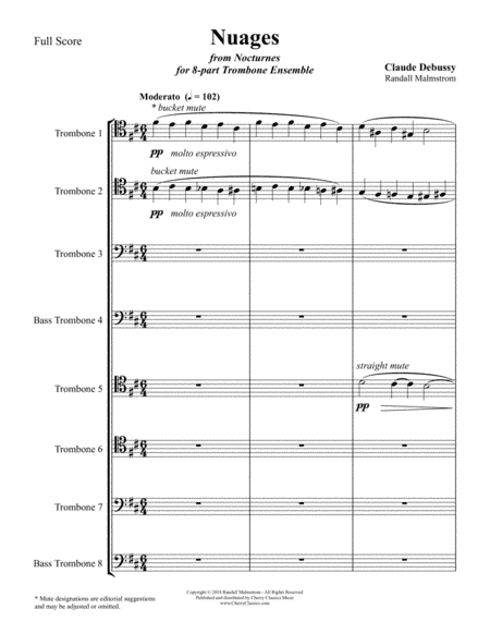 Nuages from Nocturnes for 8-part Trombone Ensemble (arr. Malmstrom, Randall)