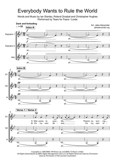 Everybody Wants To Rule The World (arr. Jake Alexander)