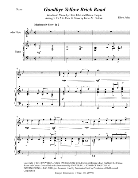 Goodbye Yellow Brick Road (arr. James M. Guthrie, ASCAP)