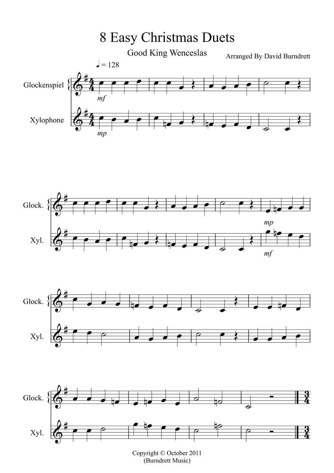 8 Easy Christmas Duets for Glockenspiel and Xylophone Duet (arr. David Burndrett)