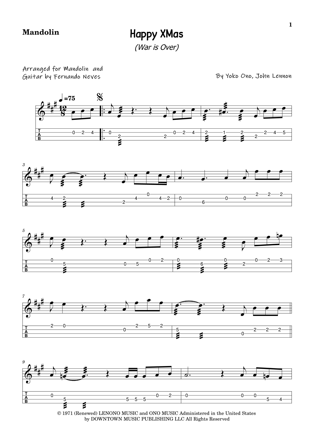 Happy Xmas (war Is Over) (arr. FERNANDO LUIZ NEVES)