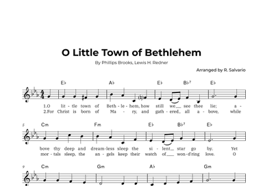 O Little Town of Bethlehem (Key of E-Flat Major) (arr. R. Salvario)