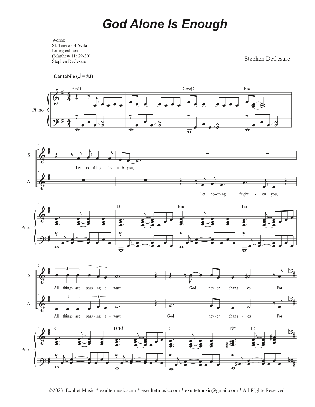 God Alone Is Enough (Duet for Soprano and Alto solo)