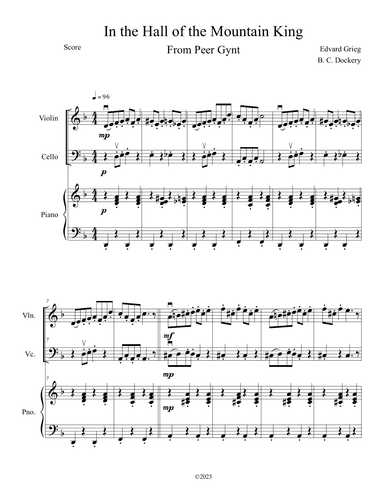 In the Hall of the Mountain King (Violin and Cello Duet with Piano Accompaniment) (arr. B. C. Dockery)