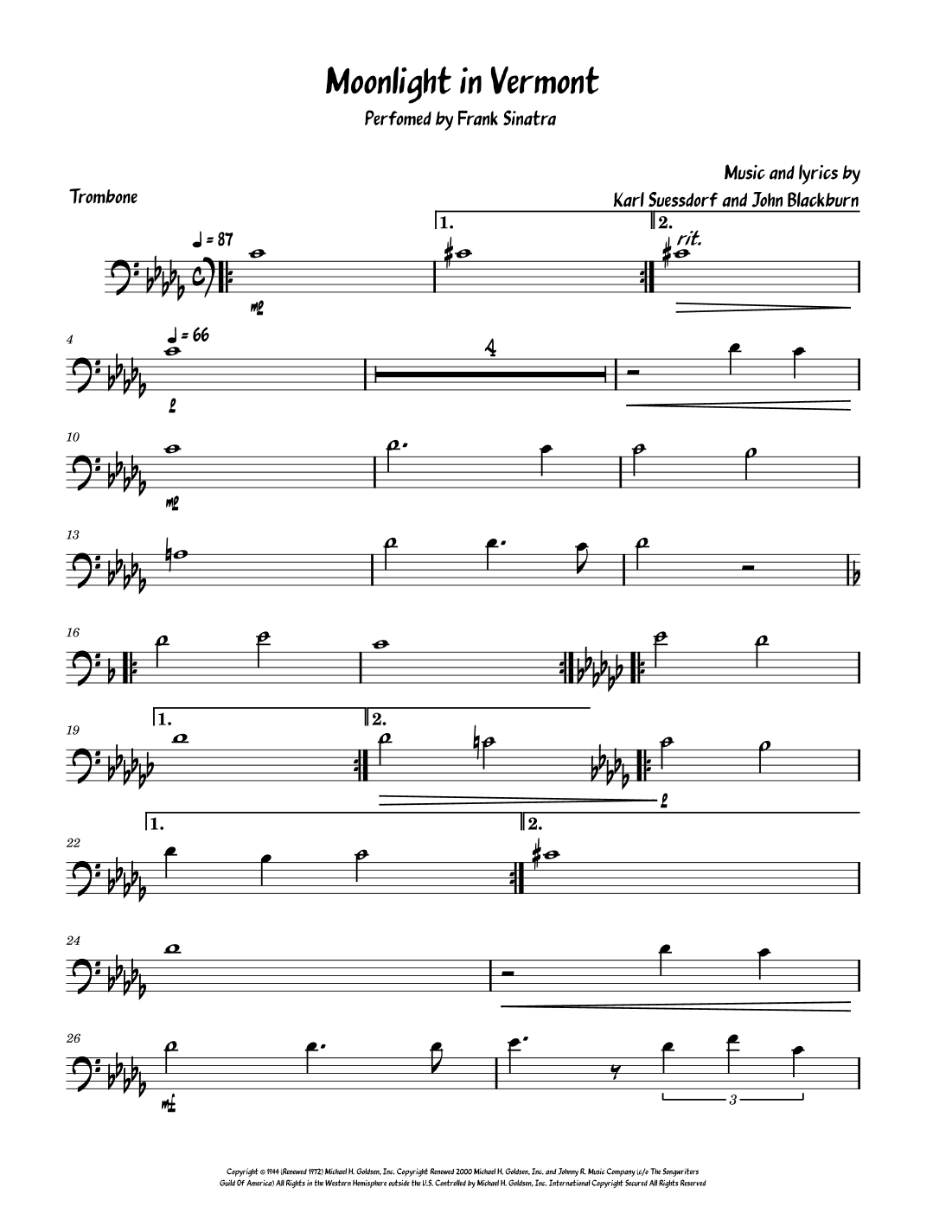 Moonlight In Vermont (arr. David Lartey)