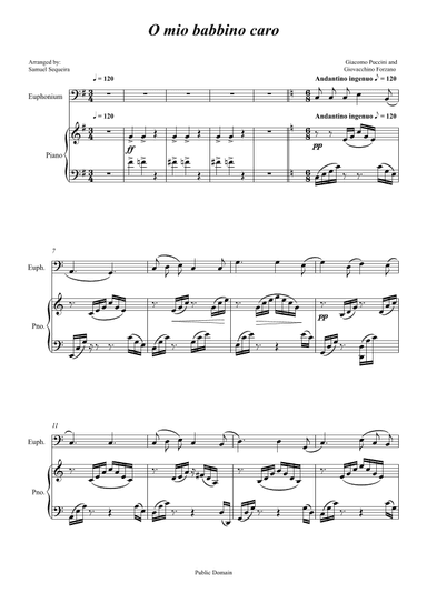 O mio babbino caro -  for Euphonium and Piano accompaniment  - orchestral play along (arr. Samuel Sequeira)