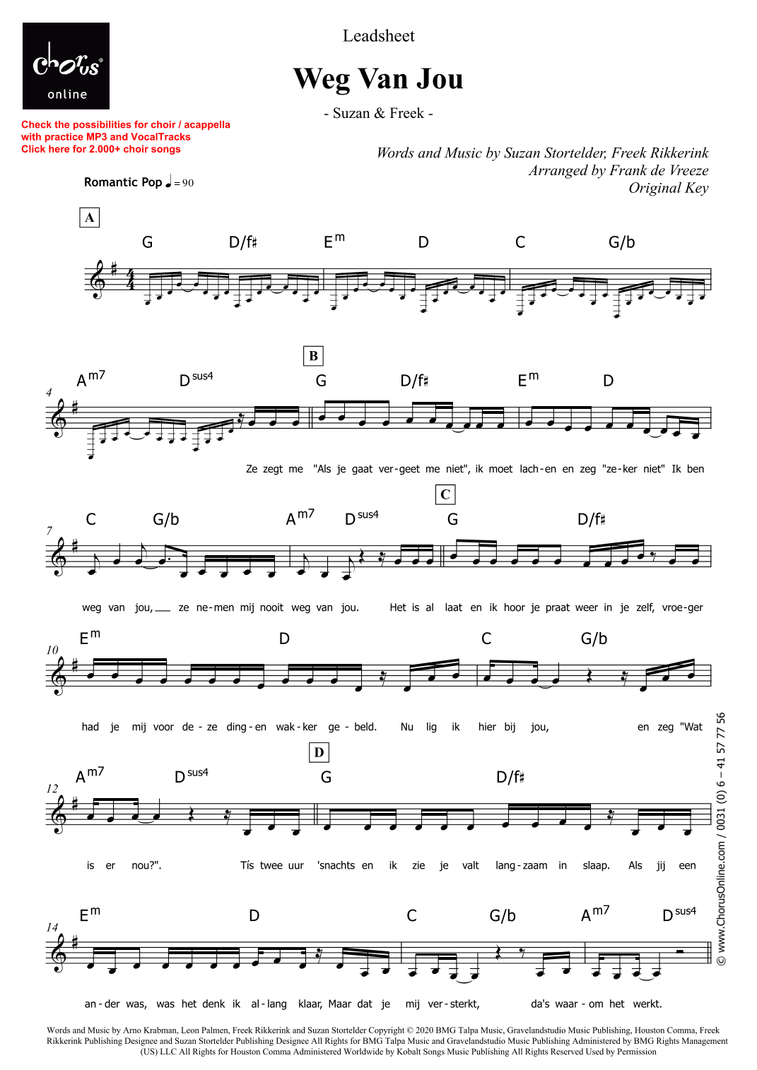 Weg Van Jou (arr. Frank de Vreeze)