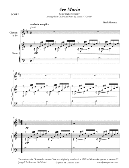 Bach-Gounod: Ave Maria, Schwencke version for Clarinet & Piano (arr. James M. Guthrie, ASCAP)