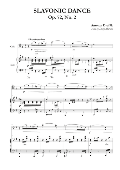 Slavonic Dance Op. 72 No. 2 for Cello and Piano (arr. Diego Marani)
