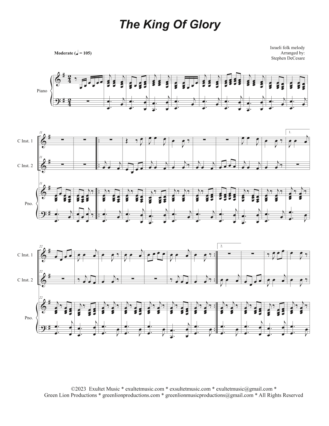 The King Of Glory (Duet for C-Instruments) (arr. Stephen DeCesare)