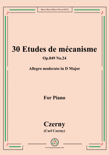 Czerny-30 Etudes de mécanisme,Op.849 No.24,Allegro moderato in D Major,for Piano (arr. MSM)