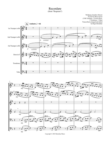 Recordare (from "Requiem") (F) (Brass Sextet - 3 Trp, 1 Hrn, 1 Trb, 1 Tuba) (arr. Regis Bookshar)