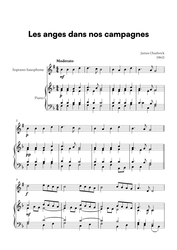 Les anges dans nos campagnes (for Soprano Saxophone and Piano) (arr. Cadenza Editions)