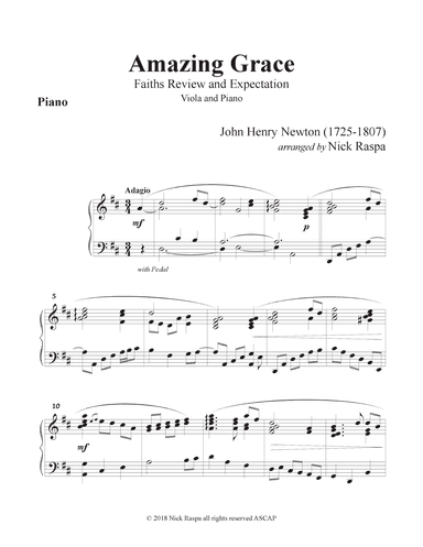 Amazing Grace (Viola & Piano) Piano part (arr. Nick Raspa)