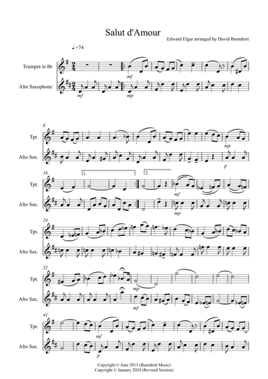 Salut d' Amour for Trumpet and Alto Saxophone Duet (arr. David Burndrett)
