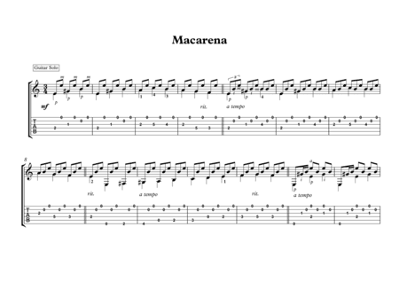 Macarena spanish guitar solo (arr. PianoSheetNow)