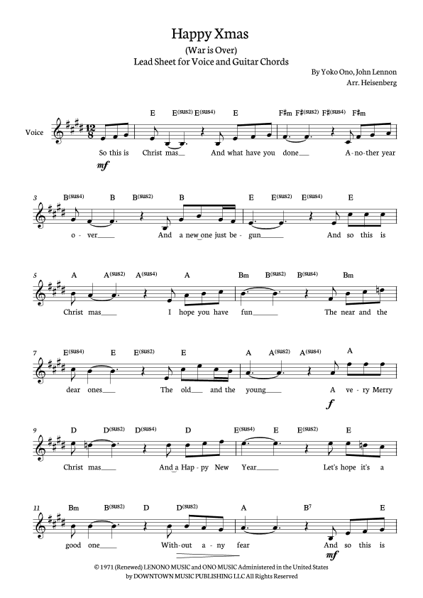 Happy Xmas (war Is Over) (arr. Heisenberg)