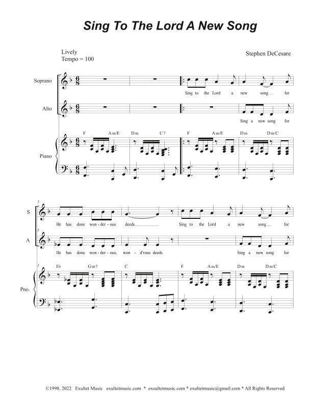 Sing To The Lord A New Song (Duet for Soprano and Alto solo)