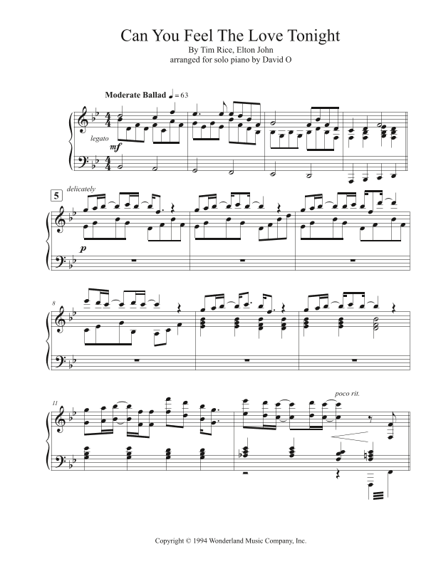 Can You Feel The Love Tonight (arr. David O)