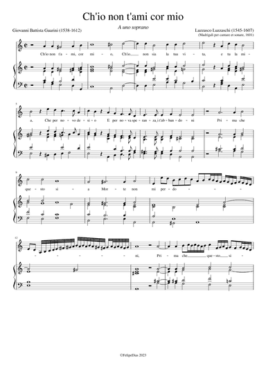 Ch'io non t'ami cor mio (Medium/High voice) (arr. Early Music Scores)