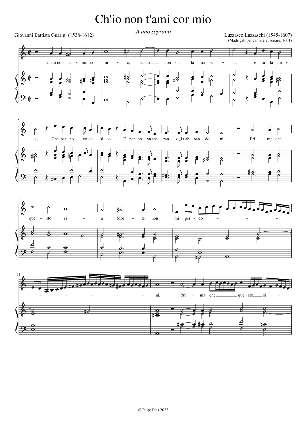 Ch'io non t'ami cor mio (Medium/High voice) (arr. Early Music Scores)