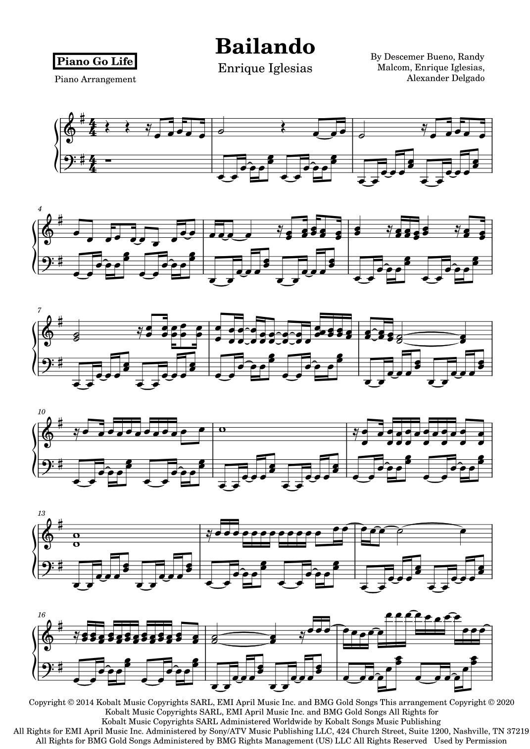 Bailando (arr. Piano Go Life)