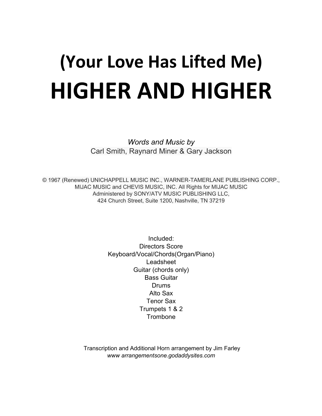 (your Love Has Lifted Me) Higher And Higher (arr. Jim Farley)