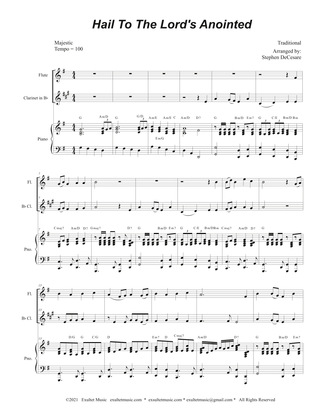Hail To The Lord's Anointed (Duet for Flute and Bb-Clarinet) - Piano accompaniment) (arr. Stephen DeCesare)