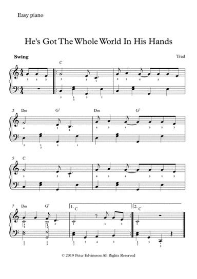He's Got The Whole World In His Hands - Easy piano sheet music (arr. Peter Edvinsson)