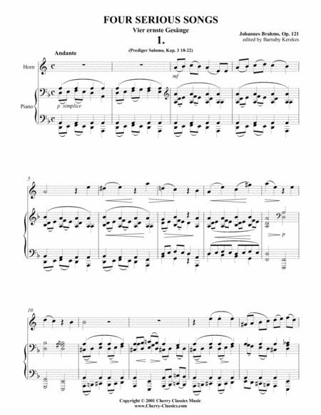 Four Serious Songs for Horn in F & Piano (arr. Kerekes, Barnaby)