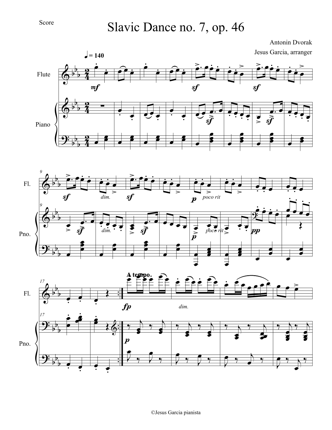 Slavic Dance op. 46, no. 7 for Flute and Piano (arr. Jesus Garcia)