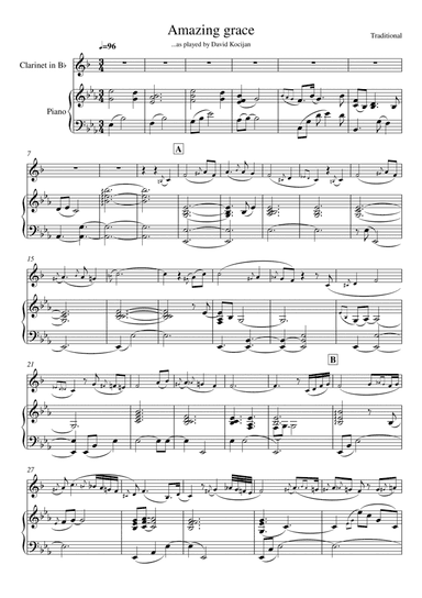 Amazing grace (piano & clarinet) (arr. David Kocijan)