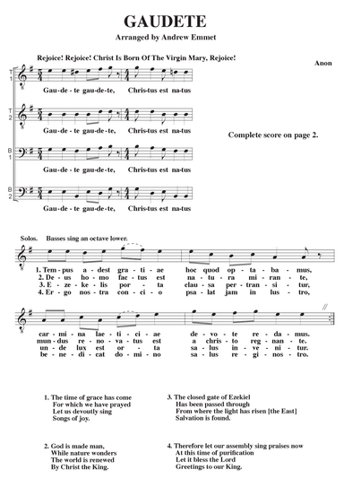 Gaudete A Cappella TTBB (arr. Andrew Emmet)