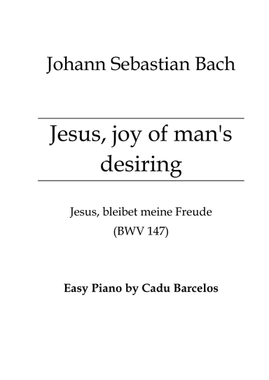 Jesus, joy of man's desiring - Easy Piano (Jesus, bleibet meine Freude) (arr. Cadu Barcelos)