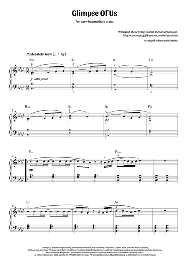 Glimpse Of Us (arr. Bernardo Pereira)