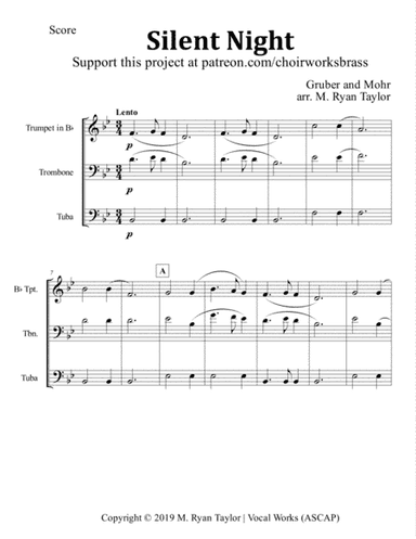 Silent Night for Brass Trio (Trumpet, Trombone, Tuba) (arr. M. Ryan Taylor)