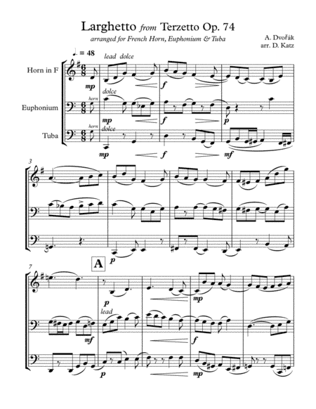 Larghetto from Terzetto Opus 74 by Antonin Dvorák (arr. David Katz)