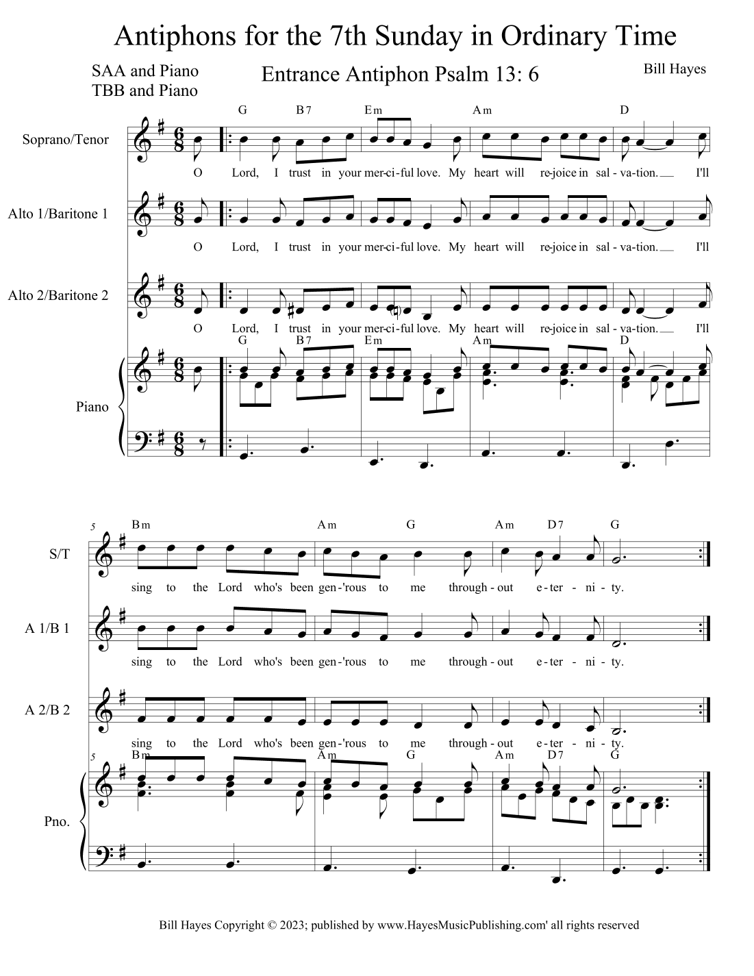 Antiphons for the 7th Sunday in Ordinary Time