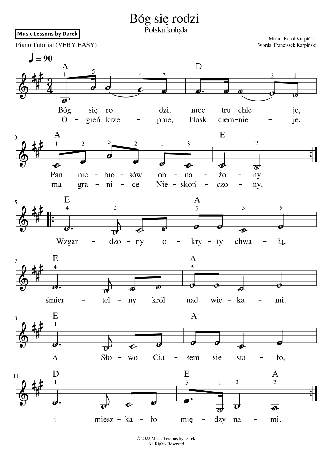 Bóg sie rodzi / God Is Born (Polish Christmas Carol) [VERY EASY PIANO] (arr. Darek)